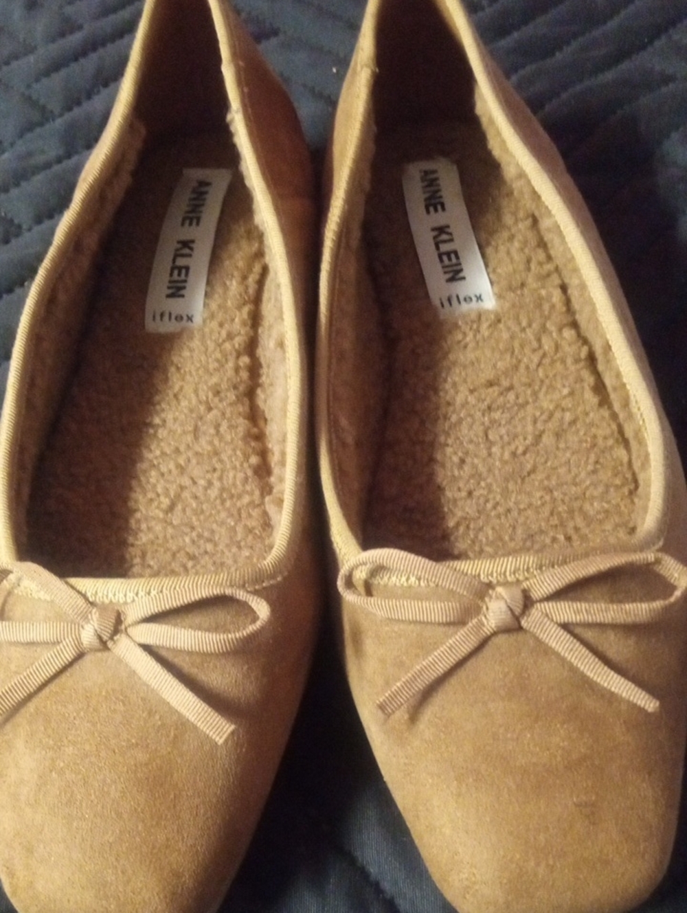 Anne Klein Camel Suede Ballet Flats with Bow
